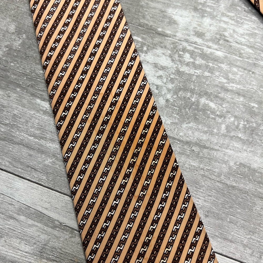 Celine Tan, Brown & White Check Stripe Tie - Picture 5 of 6